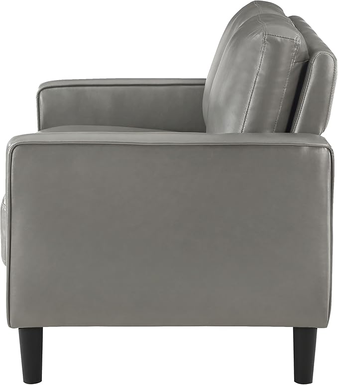 Coaster Home Furnishings - Ruth - Faux Leather - Upholstered Loveseat with Track Arms, Foam-Filled Cushions, and Straight Tapered Legs - Living Room - Gray - 508366