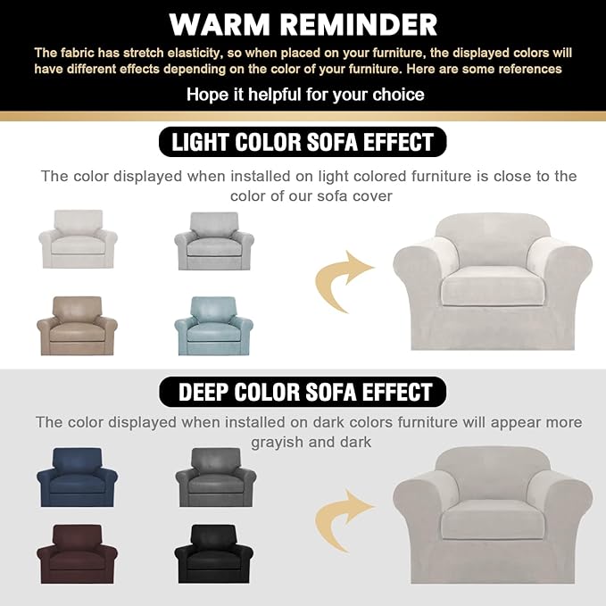 PrinceDeco Velvet Plush Couch Cover Stretch 2 Piece Chair Cover Chair Slipcover Washable Furniture Protector Couch Soft with Elastic Bottom Armchair Cover Width Up to 49 Inch(Small, Oatmeal)