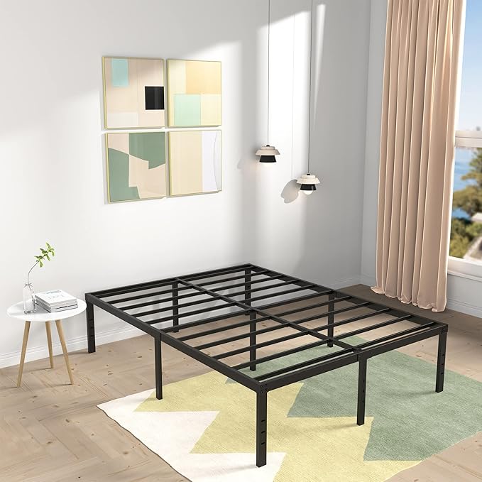 DiaOutro 18 Inch Full Size Bed Frame Heavy Duty Metal Platform No Box Spring Needed, Maximum Storage, Easy Assembly, Noise Free, Black