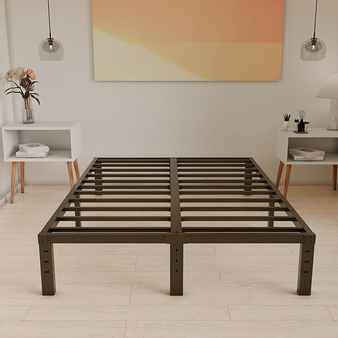 HOBINCHE 12 Inch Queen Size Bed Frame - No Box Spring Needed Heavy Duty Metal Platform Mattress Foundation with Steel Slats, Non-Slip Noise Free Easy Assembly Black Bedframes
