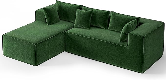 GarveeHome Modular Sectional Couches for Living Room, Cloud Sectional Couch with Deep Seat, 106.7 in Modular L-Shape Sofa with Chaise, Upholstered Couches for Bedroom, Chenille Green