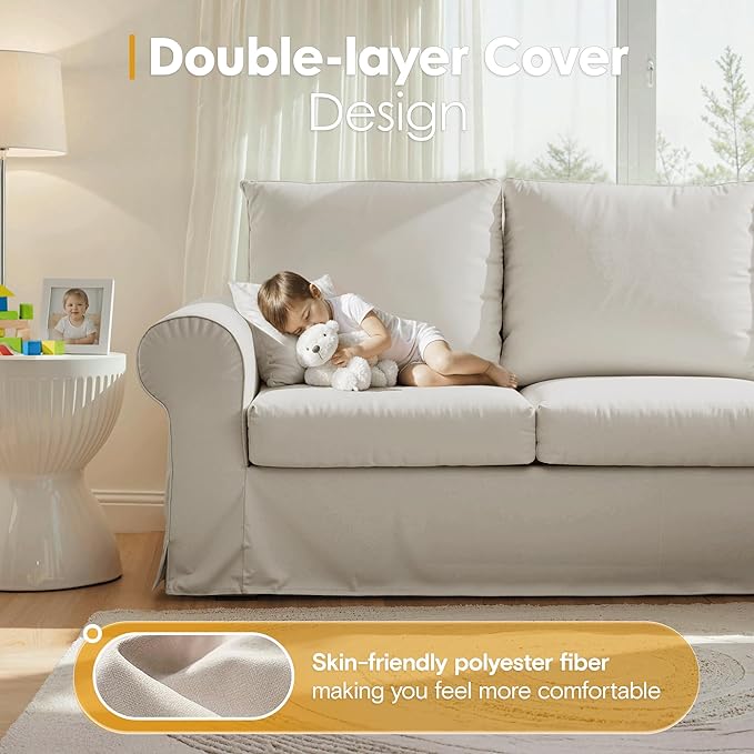 89" 3 Seater Sofa for Living Room, Deep Seated Comfy Couch High Back Suppor Removable Washable Couches, Modern Farmhouse Rolled-Arm Sofas - Grey
