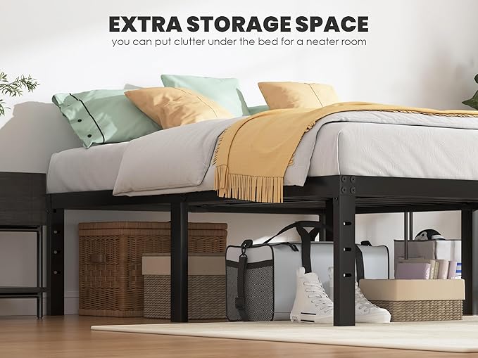 QEROMY Queen Bed Frame - 18 in Sturdy Platform Bed Frame Queen Size, Heavy Duty Metal Bed Frame No Box Spring Needed, Quick & Easy Assembly, No Noise, Black