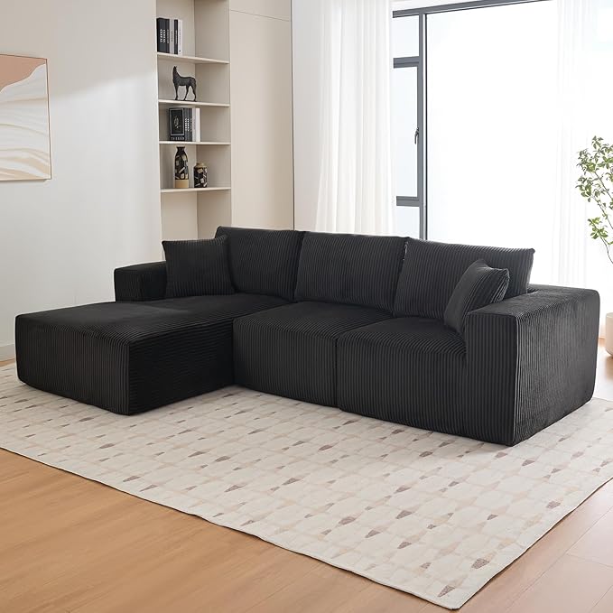 Sectional Cloud Boneless Couch 108" Modern Comfy L-Shape No Assembly Required Convertible Compression Sleeper Modular Sofa with Corduroy Fabric Deep Seat Loveseat + Chaise for Living Room