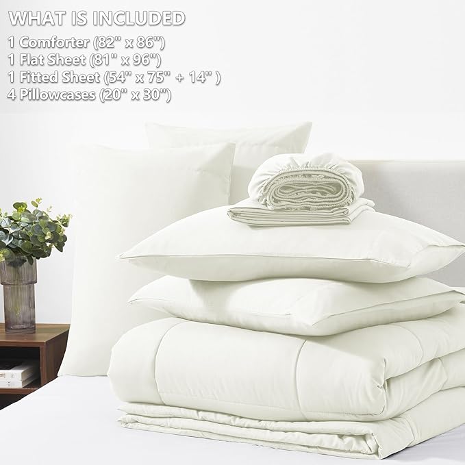 CozyLux Full Size Comforter Set Ivory, 7 Pieces Bed in a Bag, Ivory Comforter Full Size, Bedding Sets with All Season Quilted Comforter, Flat Sheet, Fitted Sheet, Pillowcases