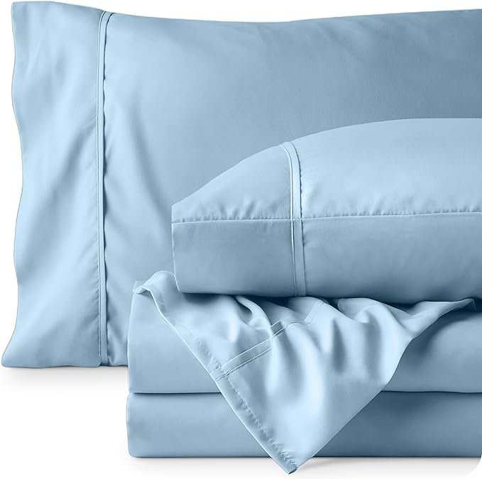 Bare Home Twin Sheet Set - 1800 Ultra-Soft Microfiber Twin Bed Sheets - Double Brushed - Deep Pockets - Easy Fit - 3 Piece Set - Bedding Sheets & Pillowcases (Twin, Light Blue)