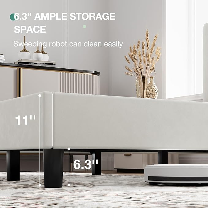 Novilla King Bed Frame and Headboard, King Bed Frame, Velvet Upholstered Bed Frames, No Box Spring Needed, Heavy Duty Feet, Easy Assembly, White Velvet