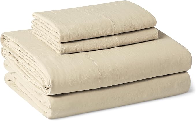 Amazon Basics King Bed Sheet, 4-Piece Bedding Set, Double Brushed Microfiber, Ultra Soft, Easy Care, Beige