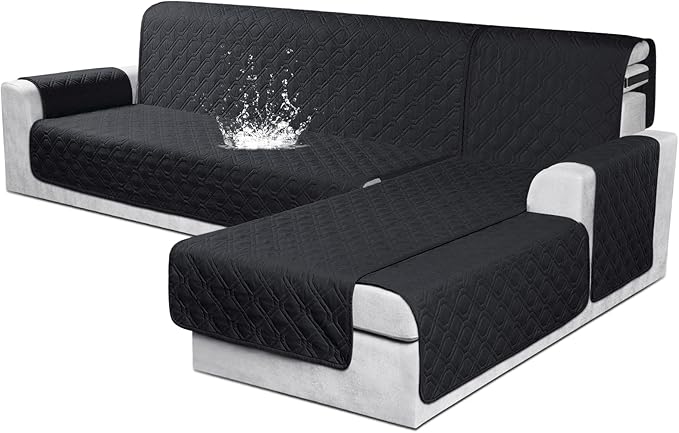 VANSOFY Sectional Couch Covers 100% Waterproof L Shaped Sofa Slipcover 3pcs Reversible Chaise Lounge Cover for Sectional Sofa Furniture Protector Cover for Pets Cat Dog(Large, Blcak)