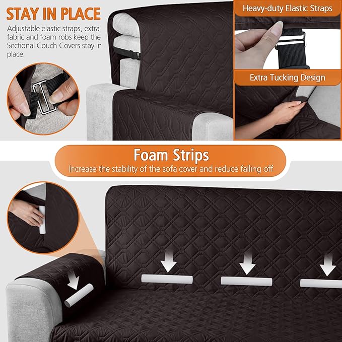 VANSOFY Upgraded Sectional Couch Covers 100% Waterproof L Shaped Sofa Slipcover Reversible Chaise Lounge Cover for Sectional Sofa Furniture Protector Cover for Pets Dog Cat(Small, Chocolate)