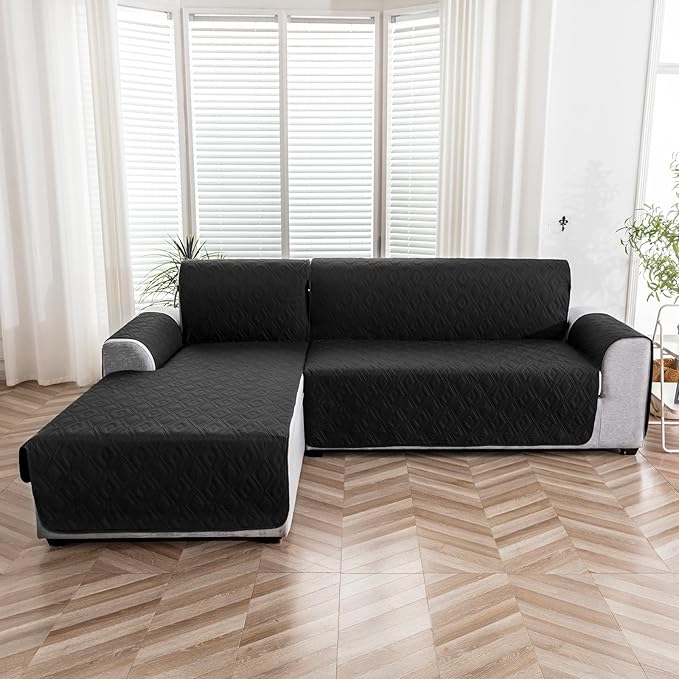 Genina Sectional Couch Covers for Dogs L Shaped Sofa Covers Chaise Lounge Cover Reversible Sofa Cover Sectional Furniture Protector for Pets, Kids (Black, Large)