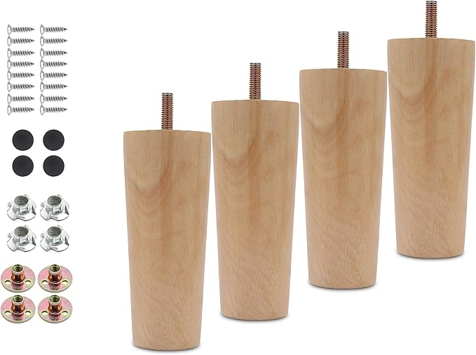 4pcs 4.8 Inch Wood Furniture Legs, Straight Conical Solid Wood Sofa Legs, Mid-Century Style Furniture Feet for Sofa Cabinet Table Cupboard Couch Ottoman Home DIY Projects