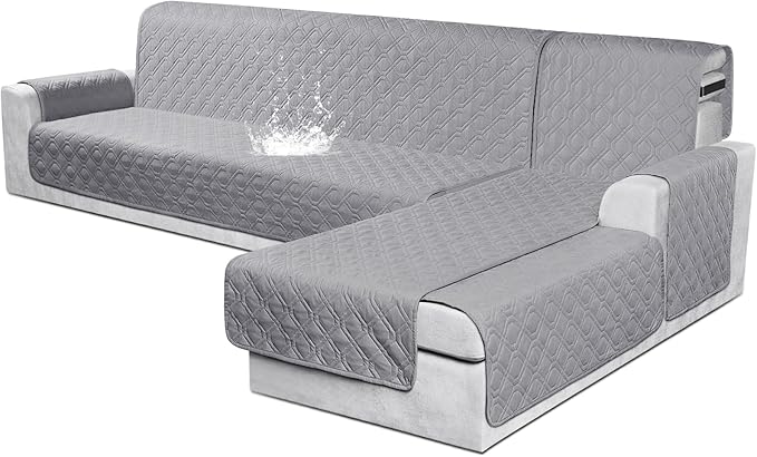 VANSOFY Sectional Couch Covers 100% Waterproof L Shaped Sofa Slipcover 3pcs Reversible Chaise Lounge Cover for Sectional Sofa Furniture Protector Cover for Pets Cat Dog(Large, Light Gray)