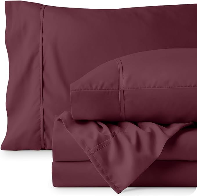 Bare Home King Sheet Set - 1800 Ultra-Soft Microfiber King Bed Sheets - Double Brushed - Deep Pockets - Easy Fit - 4 Piece Set - Bedding Sheets & Pillowcases (King, Burgundy)