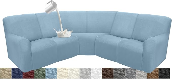 Waterproof Reclining Sectional Couch Covers Washable L Shaped Couch Cover for Sectionals Recliner Sofa Covers Stretch Corner Recliner Slipcovers for Dogs (5 Seater Cover, Light Blue)