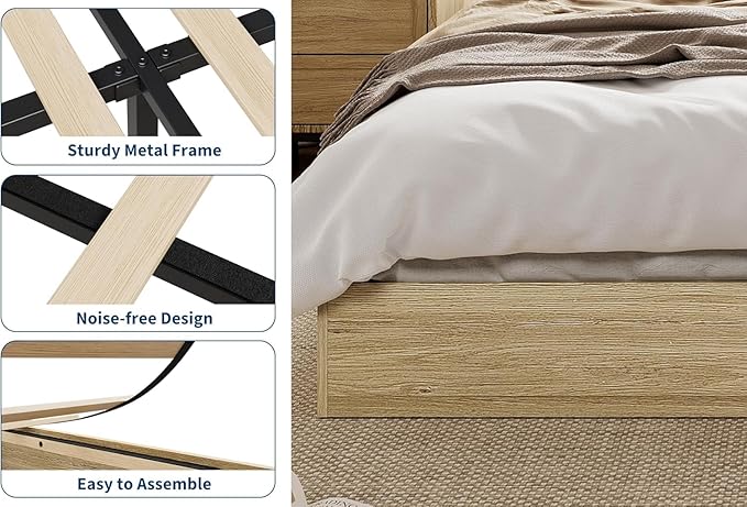 Solid Wood Platform Bed with Sturdy Wooden Slats, California King Size Floor-Standing Bed Frame, Modern Minimalist Design Bed Frame, No Box Spring Needed, Easy Assembly