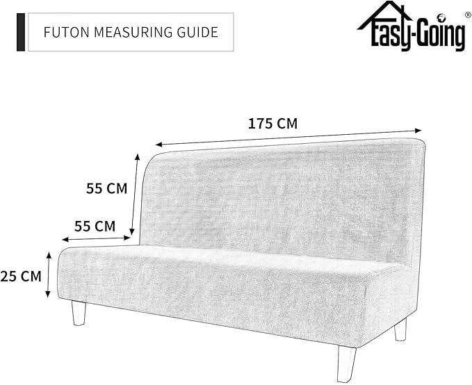 Easy-Going Stretch Futon Slipcover Armless Futon Bed Cover Furniture Protector Without Armrests with Elastic Bottom for Kids, Soft Jacquard Fabric Small Checks (Large, Cream)