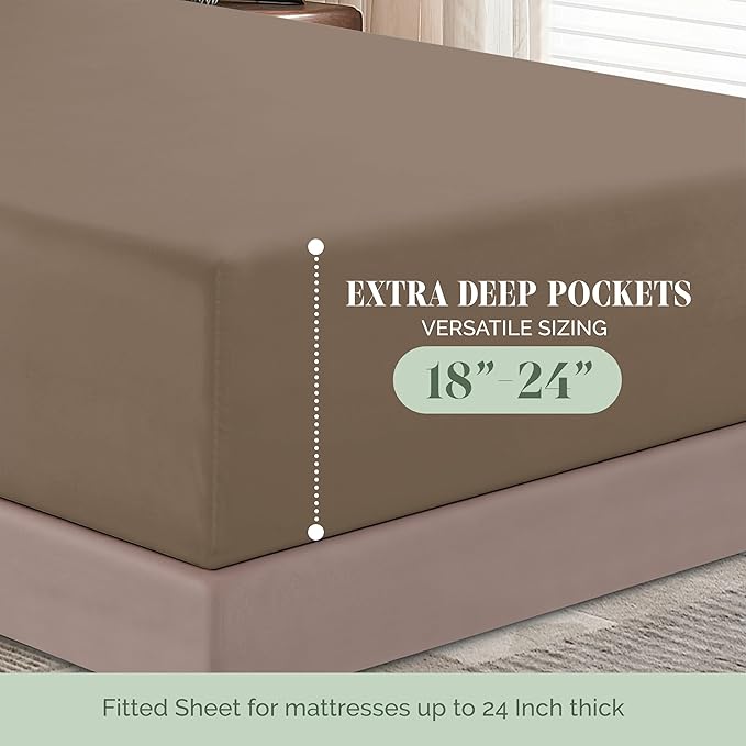 Elegant Comfort 1500 Premium Hotel Quality 18-24 Inches Deep - Extra Deep Pocket Single Fitted Sheet for High Mattress, Luxury and Softest, Smart Pocket - Wrinkle Free, Full, Taupe