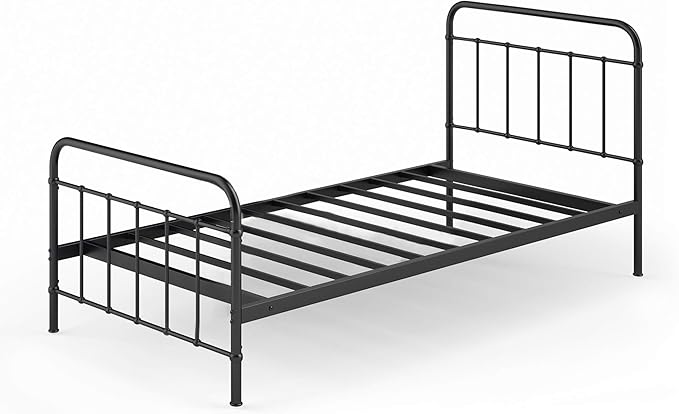 Zinus Florence Full Panel Metal Platform Bed Frame, Mattress Foundation, No Box Spring Needed, Easy Assembly, Black, Twin