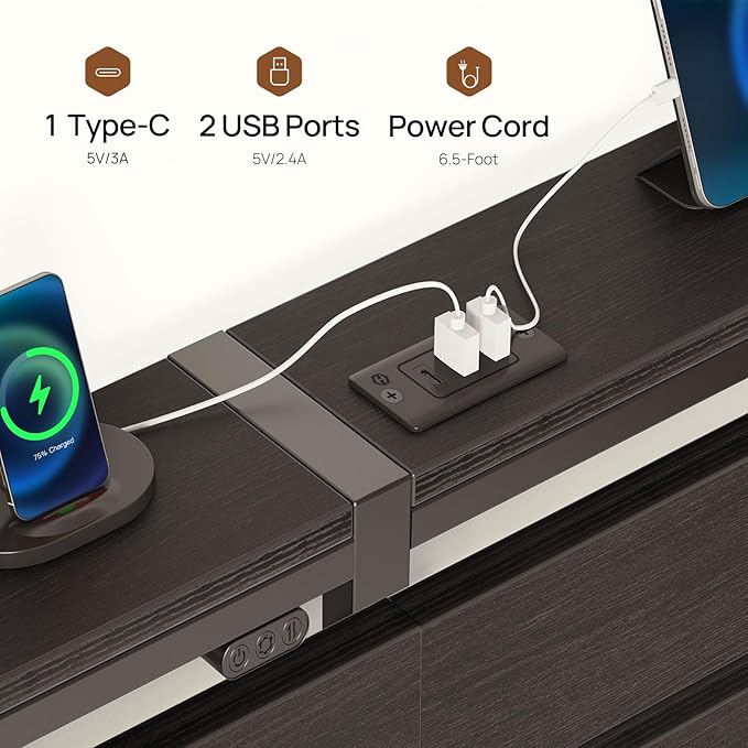 Rolanstar Bed Frame King Size with USB Charging Station, LED Bed Frame with Wood Storage Headboard, Black Metal Platform Bed with Under Bed Storage, No Box Spring Needed, Noise Free