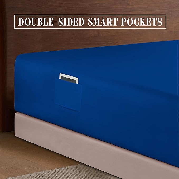 Elegant Comfort 1500 Premium Hotel Quality 18-24 Inches Deep - Extra Deep Pocket Single Fitted Sheet for High Mattress, Luxury and Softest, Smart Pocket - Wrinkle Free, King, Royal Blue