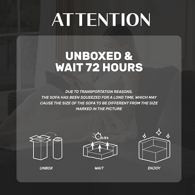 107" Boneless Couch with Deep Seat, Set of Modular Sectional Sofa, Cloud Sectional Couch for Living Room, No Assembly Required, Corduroy, U-Shape 3 Seater Left, Black