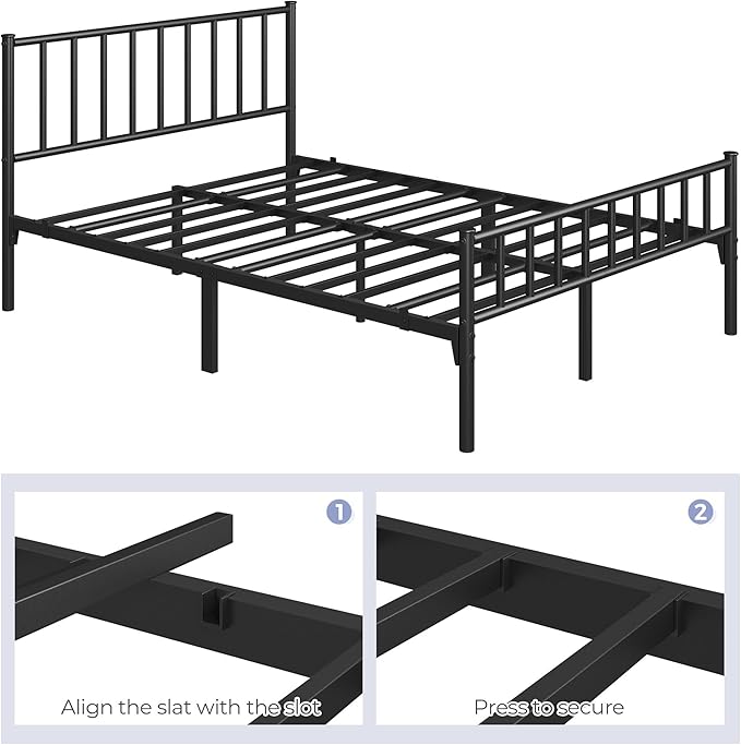 Yaheetech 14 Inch Full Size Bed Frame Metal Platform Bed with Spindle Headboard Footboard/Mattress Foundation/No Box Spring Needed/Underbed Storage Space/Steel Slat Support/Easy Set up, Black