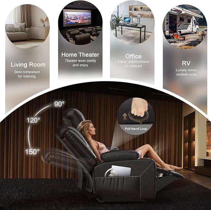 2026 Upgraded Recliner Sofa 3 Seater Couch with Recliner, Home Theater Seating with Liftable Console & Removable Armrest, Manual PU Leather Sofa Reclining with Storage & USB Ports (PU,Brown)