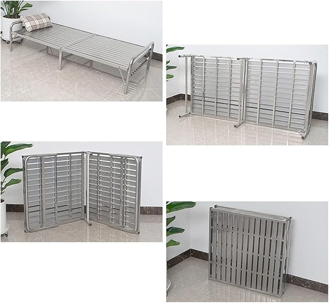 Folding Bed Frame Single Stainless Steel Fold up Beds for Adults Stable and Load-Bearing Portable Guest Bed for Home Bedroom Office Nap(197 * 80 * 33cm)
