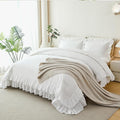 ANGIYUIN 5 Pieces White Ruffle Comforter Queen Size Double Ruffled Fluffy Bedding Sets with Sheets Soft Lightweight Shabby Bed in A Bag Soft Microfiber Bed Sets for Women Men(White Queen)