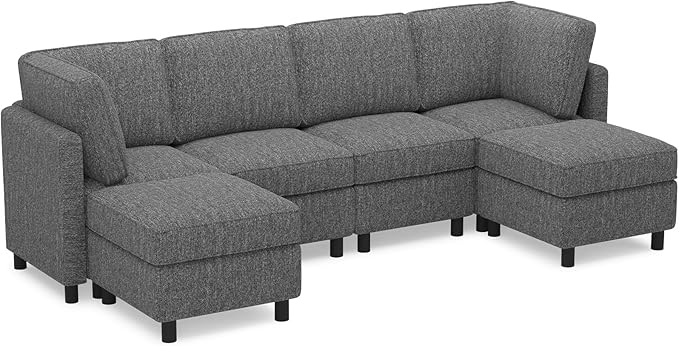 Belffin 110.2" Modular Sectional Sofa 6 Seats U Shaped Couch Washable Sectional Couches for Living Room Comfy Couches with Storage Seat Couch Sofas with Chaise,Grey