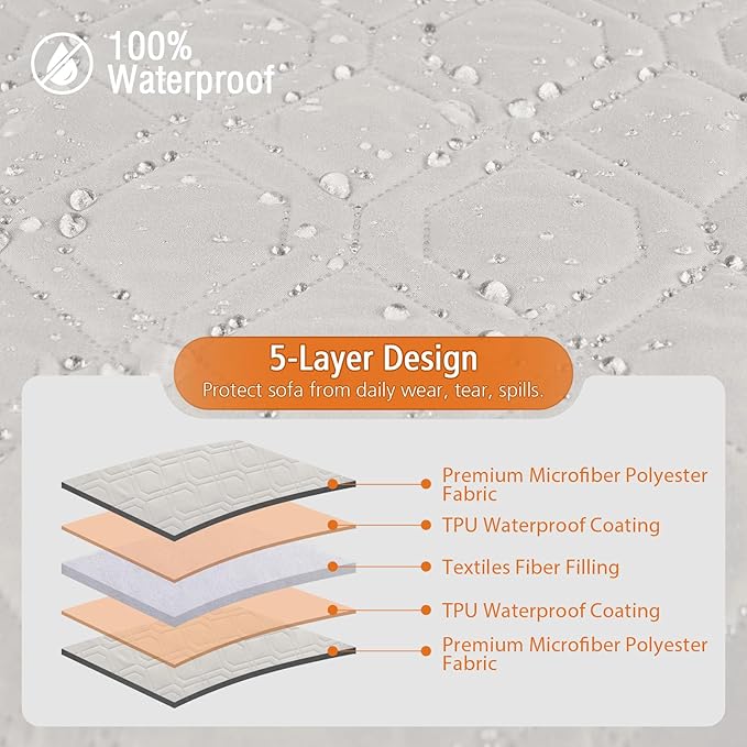 VANSOFY Sectional Couch Covers 100% Waterproof L Shaped Sofa Slipcover 3pcs Reversible Chaise Lounge Cover for Sectional Sofa Furniture Protector Cover for Pets Dog Cat(X-Large, Off White)