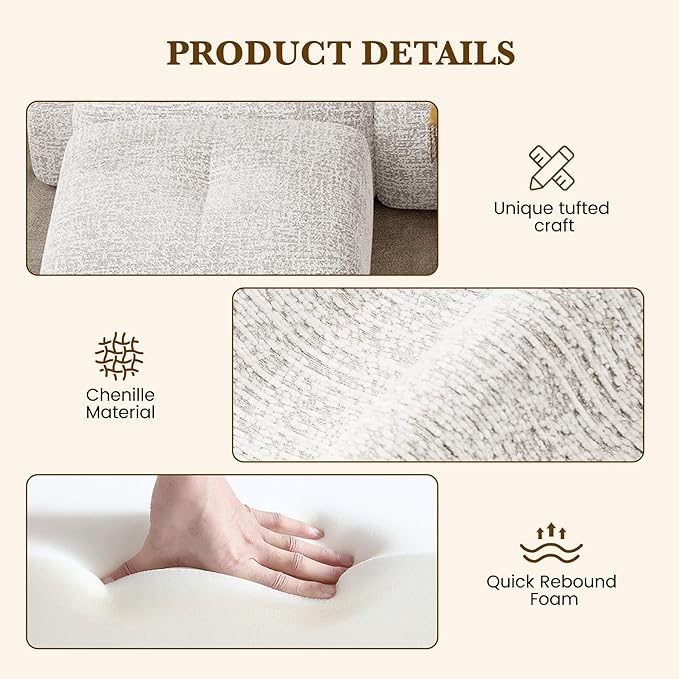 122" L Shaped Convertible Modular Couch, Cloud Couch Sectional with Ottoman, 4-Seater Chenille Boneless Couches for Living Room, Apartment, No Assembly, Beige 1PCS | With Ottoman, 4-Seater, Chenille Boneless, No Assembly, 1PCS