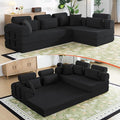 106" L-Shaped Modular Boneless Couch, 2-Piece System (2×70.87"), Convertible Sectional to 141.7" Straight Sofa, Corduroy Couch in a Box, Headrest & Back Pillows for Living Room, Black
