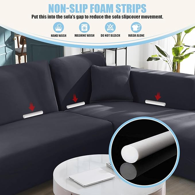 KinCam Sectional Couch Covers L Shape Sofa Covers Super Stretch 2pcs Sofa Slipcovers for 3 + 3 Seaters Sectional Chaise Slipcover with 2pcs Pillow Covers for Pets Kids, Dark Grey