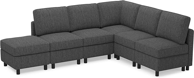 Belffin 107.1" 6 Seats L Shaped Couch Modular Sectional Sofa Seat Couch with Storage Comfy Washable Sectional Couches for Living Room Sofas with Chaise,Dark Grey