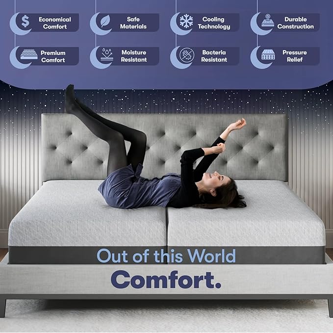 Celestial Sleep 8 Inch Split King Mattress, Made in The USA, CertiPUR-US®, Oeko-Tex®, and Fiberglass-Free™ Certified Cooling Bed, Gel Memory Foam Mattress in a Box - Firm