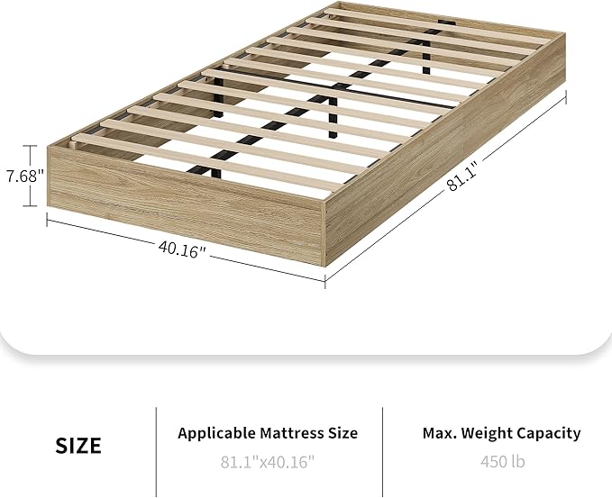 Wood Platform Bed with Sturdy Wooden Slats, Twin XL Floor-Standing Bed Frame, Modern Minimalist Design Space-Saving Bed Frame, No Box Spring Needed, Easy Assembly