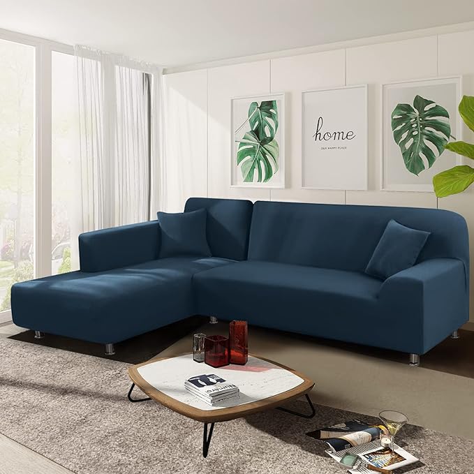NAISI Couch Cover L Shape 2 Pieces Sofa Cover Soft Stretch Slipcovers with 2pcs Pillowcases Furniture Protector Sectional Couch Covers 3 Seater + 3 Seater(Teal)