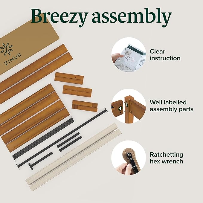 Zinus Ellie 14 Inch King Bamboo Platform Bed Frame, Wood Slat Support, No Box Spring Needed, Easy Assembly, Brown