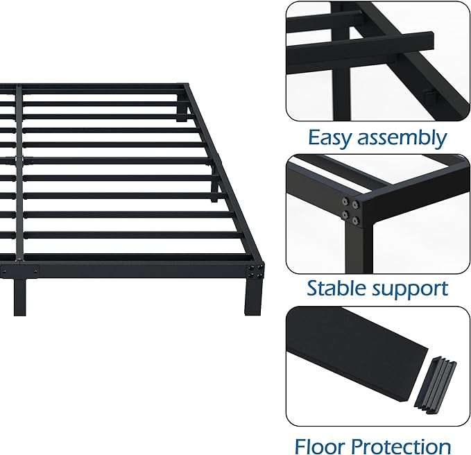 DiaOutro 7 Inch Full Size Bed Frame Heavy Duty Low Profile Metal Platform No Box Spring Needed Mattress Foundation, Easy to Assembly, Noise Free, Black
