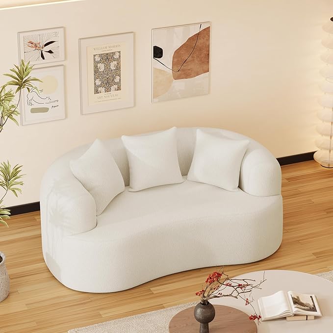 69" Curved Loveseat Sofa for Living Room, Modern Chenille Love Seat Cloud Couch, Luxury Plush Extra Deep Oversized Sofa for Small Spaces, Bedroom, Apartment‌, No Assembly Required, Cream White