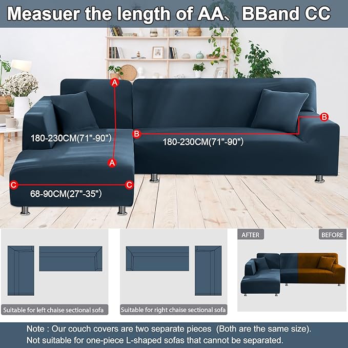 NAISI Couch Cover L Shape 2 Pieces Sofa Cover Soft Stretch Slipcovers with 2pcs Pillowcases Furniture Protector Sectional Couch Covers 3 Seater + 3 Seater(Teal)
