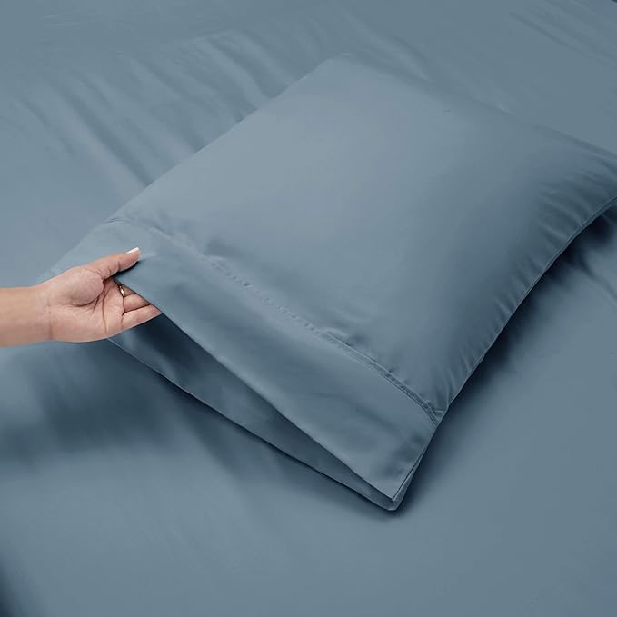 Hearth & Harbor Bed Sheets, Luxury Soft 6 Piece Bed Sheet Set Extra Deep Pocket Fitted Sheets Fits Mattress up to 21", Double Brushed Bedding Sheets & Pillowcases, Twin XL, Soft Blue