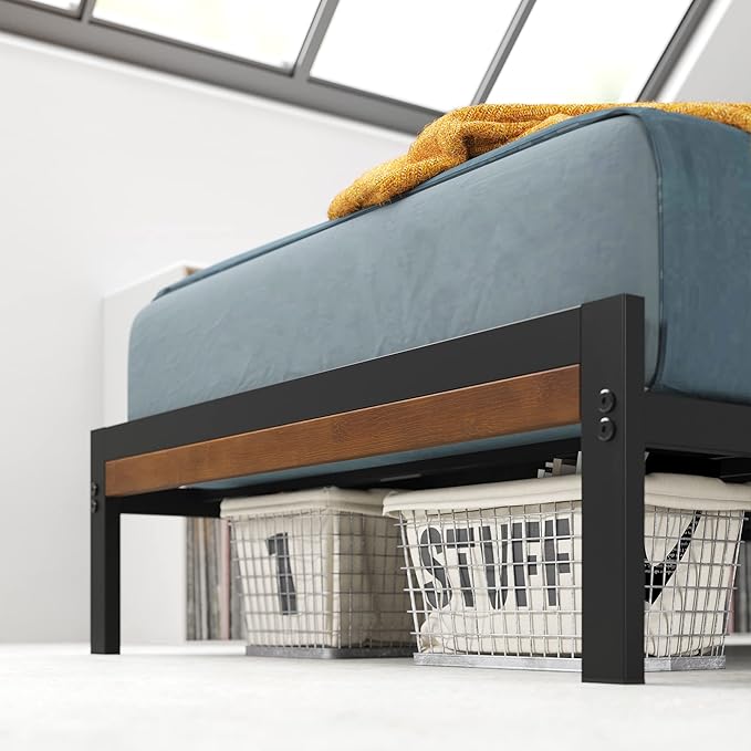 Zinus Kai Bamboo and Metal Platform Bed Frame with Headboard, No Box Spring Needed, Easy Assembly, Twin, Brown