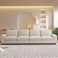 TEKAMON 128" Modular Sofa Couch with Large Seats Storage, Chenille Sofa,Modern Comfy 4-Seater Couch for Living Room, Office, Deep Seat, Wide Armrest, Side Pockets, USB Port, Removable Covers, Beige