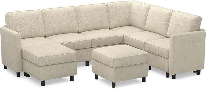 Belffin 107.1" 8 Seats U Shaped Couch Modular Sectional Sofa Seat Couch with Storage Comfy Washable Sectional Couches for Living Room Sofas Set with Chaise,Beige