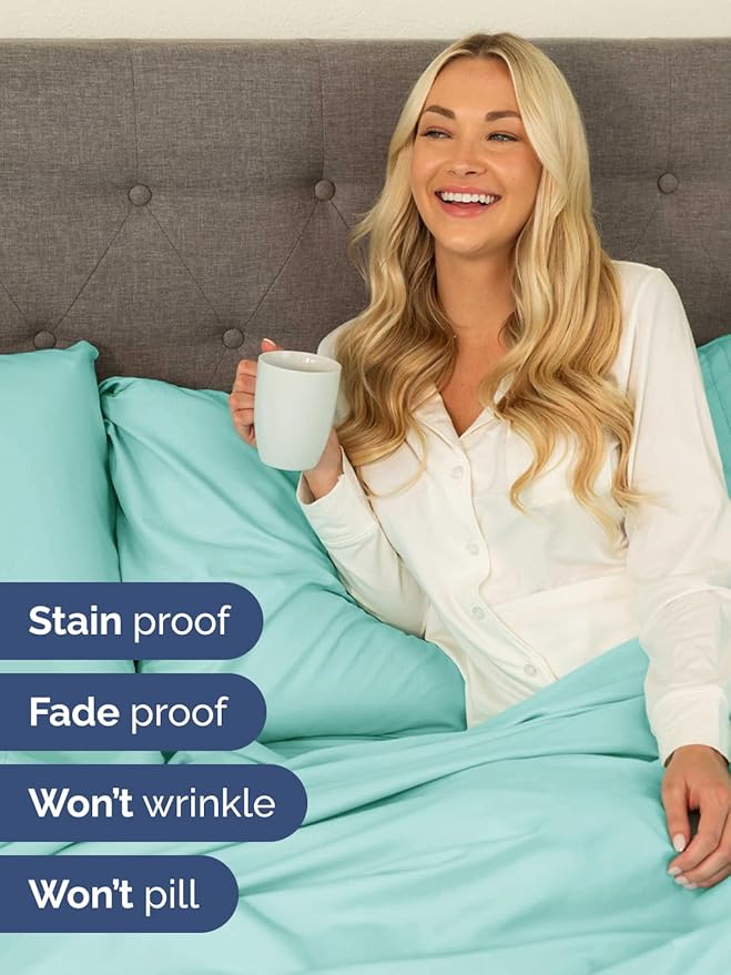 Extra Deep Queen Sheet Set - 6 Piece Breathable and Cooling Sheets - Hotel Luxury Bedding for Women, Men, Kids & Teens - Easy Secure Fit - Soft, Wrinkle Free and Comfy - Extra Deep Pockets - Spa Blue