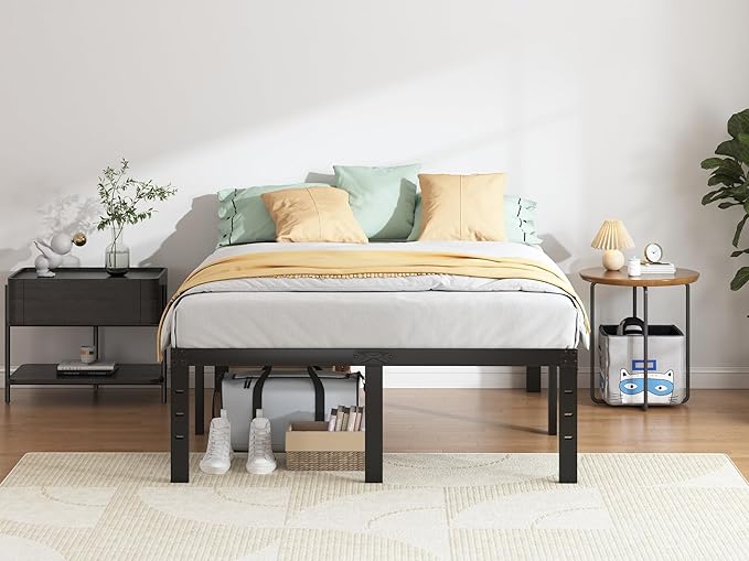 QEROMY Full Size Bed Frame - 18 in Sturdy Platform Bed Frame Full, Heavy Duty Metal Bed Frame No Box Spring Needed, Quick & Easy Assembly, No Noise, Black