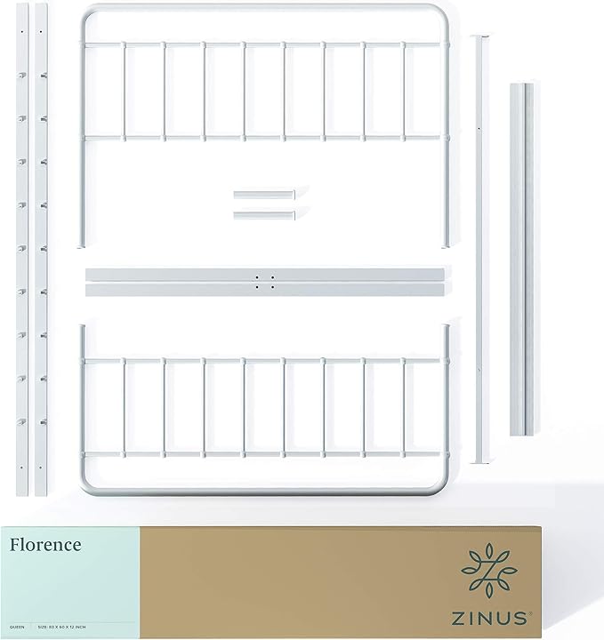 Zinus Florence Full Panel Metal Platform Bed Frame, Mattress Foundation, No Box Spring Needed, Easy Assembly, White, King